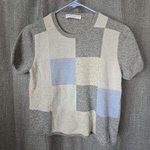 Brunello Cucinelli Cashmere Short Sleeve Geometric Sweater Sz Small Grey & Blue